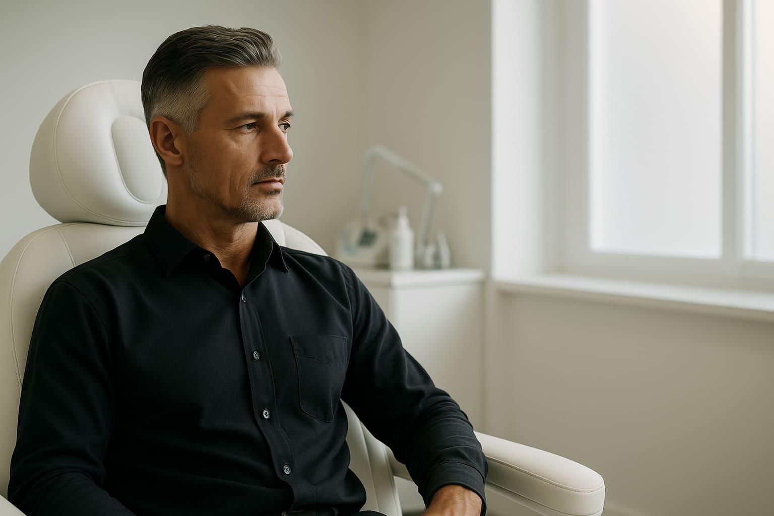 Male consultation at Beauty Medica focused on discreet, professional aesthetic planning